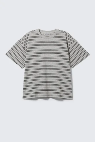 Afslappet, boxy bomulds-T-shirt – stribet grå