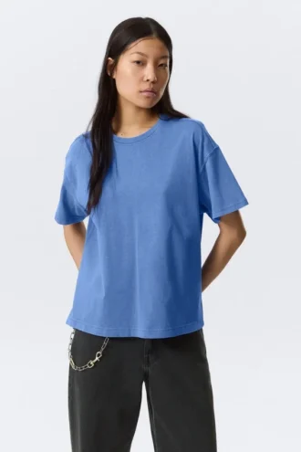 Afslappet, boxy bomulds-T-shirt – vasket blå