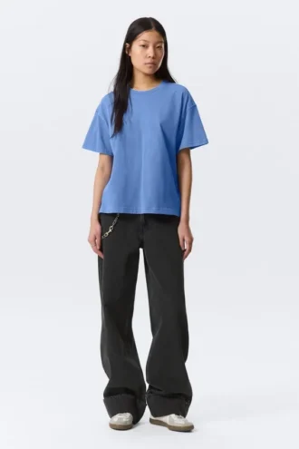 Afslappet, boxy bomulds-T-shirt – vasket blå