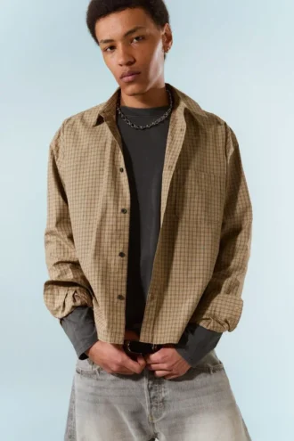 Afslappet, boxy poplin-skjorte – beige tern