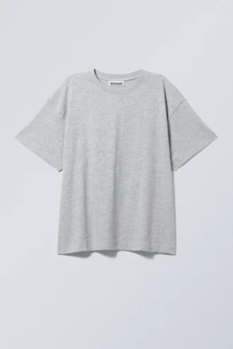 Afslappet, boxy T-shirt i bomuld – grå melange