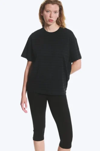 Afslappet, kasseformet bomulds-T-shirt – mørkeblå stribet