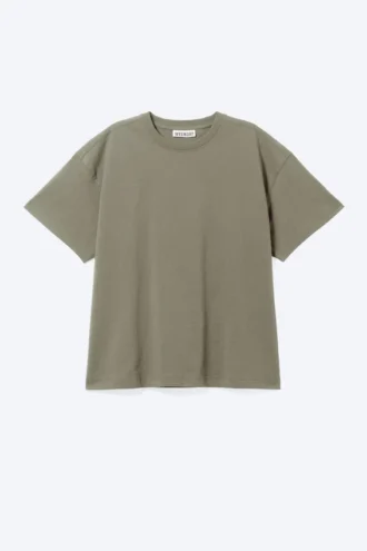 Afslappet, kasseformet bomulds-T-shirt – støvet khakigrøn