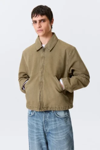 Afslappet, kasseformet jakke med lynlås – beige