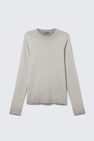 Afslappet langærmet bomuldst-shirt – vasket mørk muldvarp