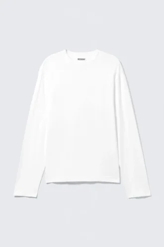 Afslappet langærmet pyjamas-T-shirt – hvid