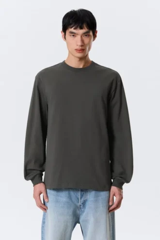 Afslappet langærmet T-shirt – Mørkegrå