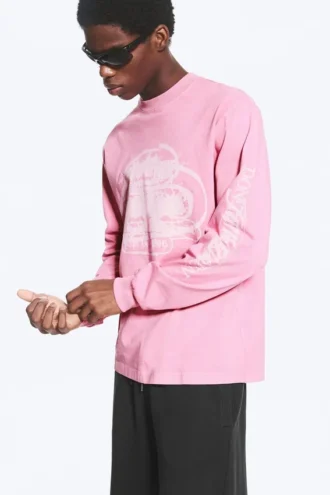 Afslappet med print langærmet T-shirt – lyserød – logoer