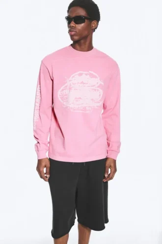 Afslappet med print langærmet T-shirt – lyserød – logoer