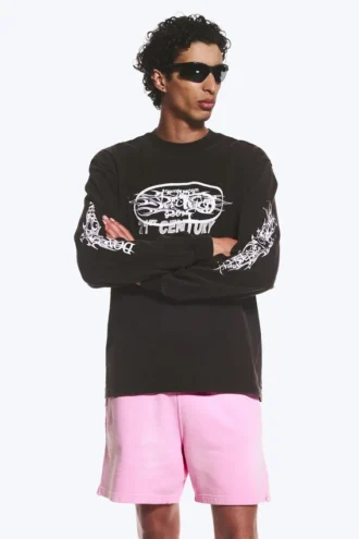 Afslappet med print langærmet T-shirt – sort