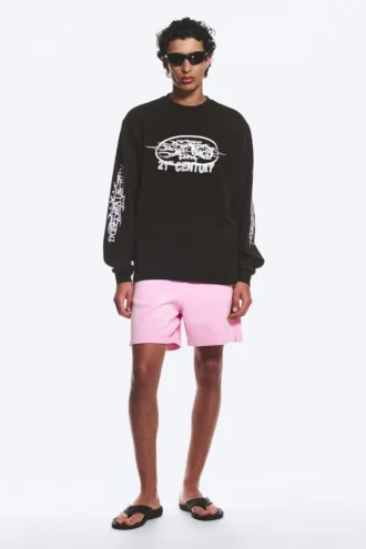 Afslappet med print langærmet T-shirt – sort