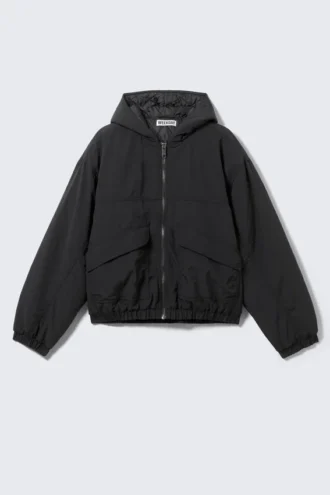 Afslappet nylon-bomberjakke – sort