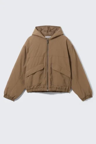 Afslappet nylon-bomberjakke – støvet brun