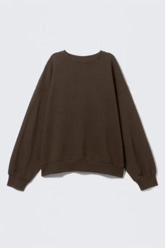 Afslappet sweatshirt i frotté – mørkebrun