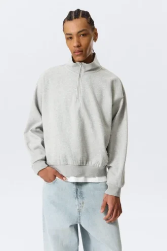Afslappet sweatshirt med halv lynlås – Grå