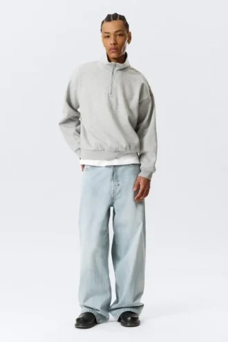 Afslappet sweatshirt med halv lynlås – Grå