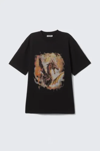 Afslappet T-shirt med print – Sort – Dragon Gate