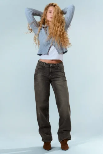 Ample lavtaljede, løse jeans med brede ben – Redondo Black – Sort
