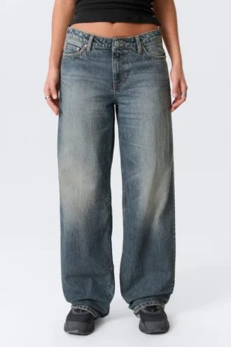 Ample lavtaljede, løse Jeans med brede ben – Redondo Blue – mellemblå