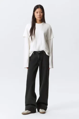 Ample Low Rise Loose Wide Cuff Jeans – Elegie Black – Sort