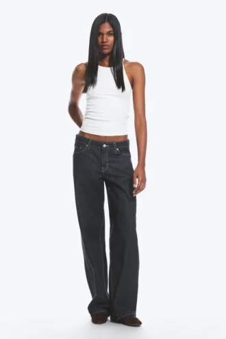 Ample Low Rise Loose Wide Jeans – Blue Rinse – Mørkeblå