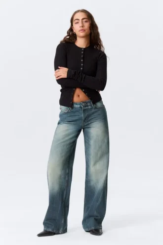 Ample Low Rise Loose Wide Jeans – Gasoline Blue – Medium Blue