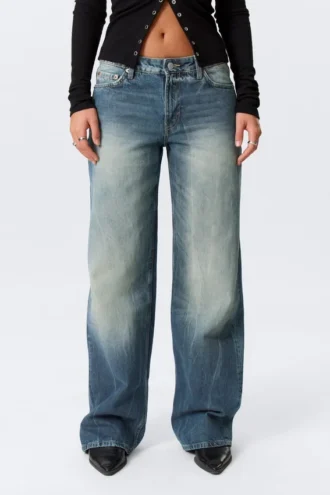 Ample Low Rise Loose Wide Jeans – Gasoline Blue – Medium Blue