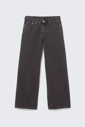 Ample Low Rise Loose Wide Jeans – Ink Black – Black