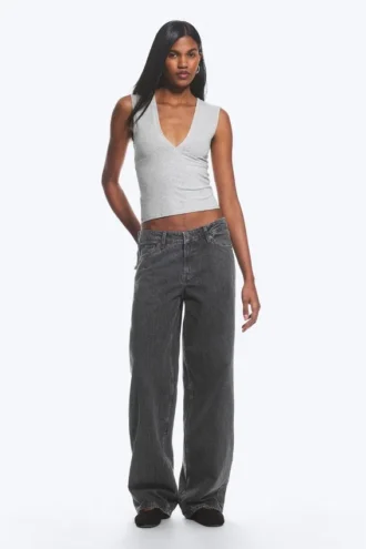 Ample Low Rise Loose Wide Jeans – Risso Black – Sort