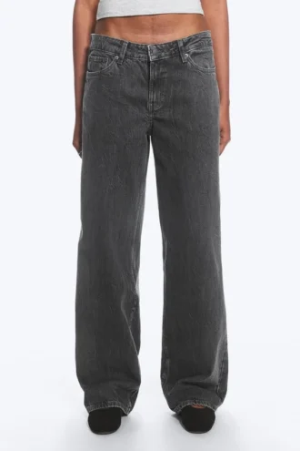 Ample Low Rise Loose Wide Jeans – Risso Black – Sort