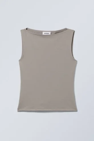 Annie ærmeløs top med bådudskæring – Dusty Grey