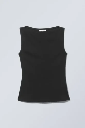 Annie Rib-top med bådudskæring – sort