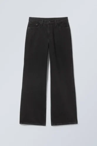 Area Mid Rise Loose Wide Jeans – Black Rinse – Sort
