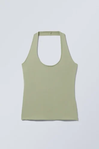 Astrid halterneck-top – lys khakigrøn