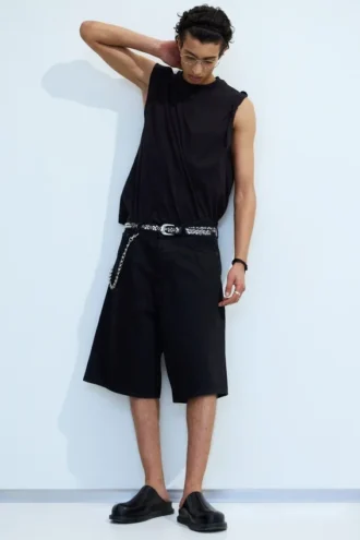 Astro Mid Rise Loose Baggy Denim Shorts – Black Rinse – Sort