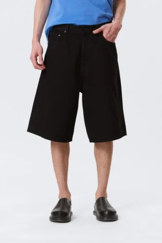 Astro Mid Rise Loose Baggy Denim Shorts – Black Rinse – Sort