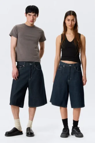 Astro Mid Rise Loose Baggy Denim Shorts – Blue Rinse – Mørkeblå