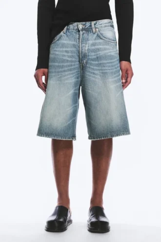 Astro Mid Rise Loose Baggy Denim Shorts – Blue Stream – Medium Blue