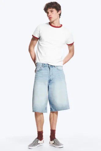 Astro Mid Rise Loose Baggy Denim Shorts – Kimberley Blue – Light Blue