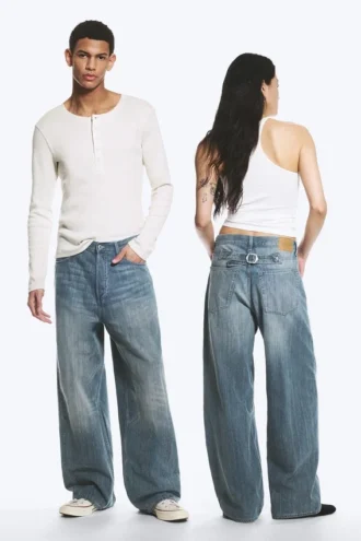 Astro Mid Rise Loose Baggy Twist Jeans – Gloria Blue – Medium Blue