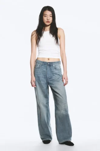 Astro Mid Rise Loose Baggy Twist Jeans – Gloria Blue – Medium Blue