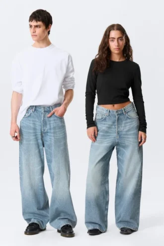 Astro Mid Rise Loose Baggy Unisex Jeans – Blue Stream – Medium Blue