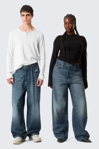Astro Mid Rise Loose Baggy Unisex Jeans – Mine Blue – Medium Blue