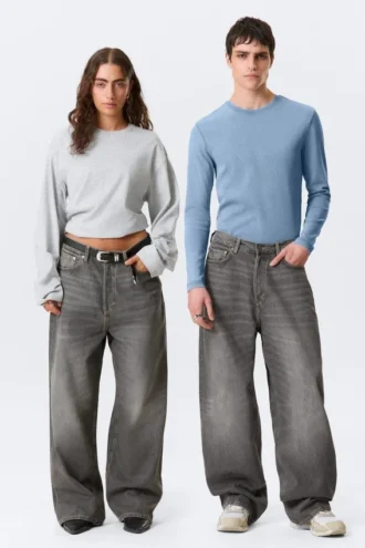 Astro Mid Rise Loose Baggy Unisex Jeans – Mine Grey