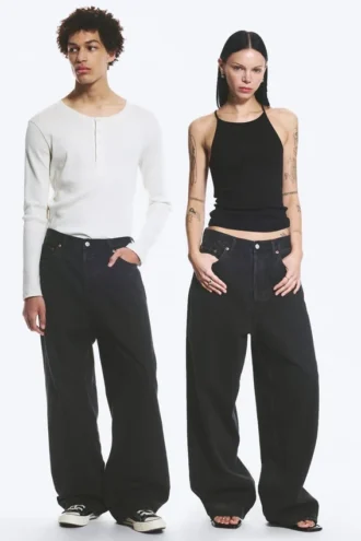Astro Mid Rise Loose Baggy Unisex Jeans – Tuned Black – Sort