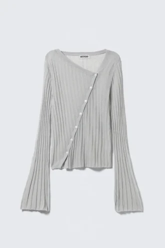 Asymmetrisk cardigan i linneblanding – lysegrå