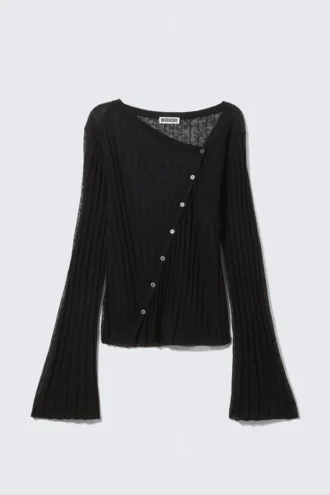 Asymmetrisk cardigan i linneblanding – sort