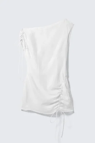Asymmetrisk draperet minikjole – off-white