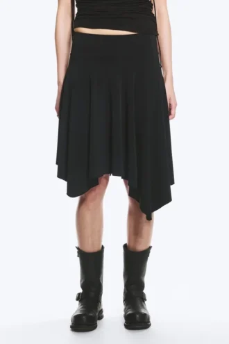 Asymmetrisk jersey-nederdel med mellemhøj talje – sort