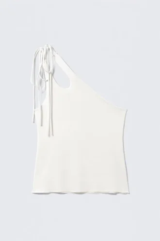 Asymmetrisk jersey-toppe med bindebånd – hvid